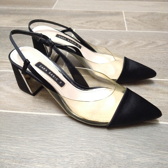 Zara Vynil Slingback Block Heel Pumps - Picture 3 of 9